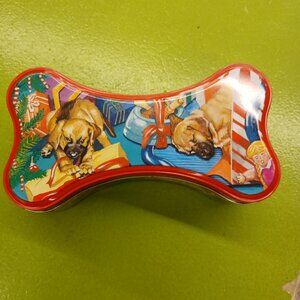 Vintage Dog Bone Holiday Festive Tin Box
